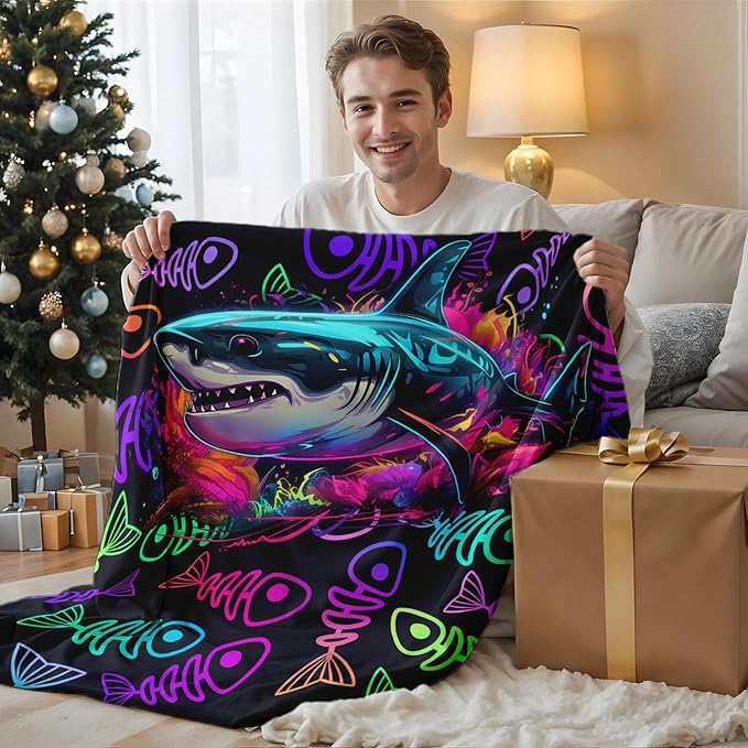 Shark Blanket Boys Blanket for Kids Teens Gift for Son Grandson, Soft Cozy Fuzzy Warm 60 x 50 Inches Flannel Throw for Chair Sofa Room Decor Travel