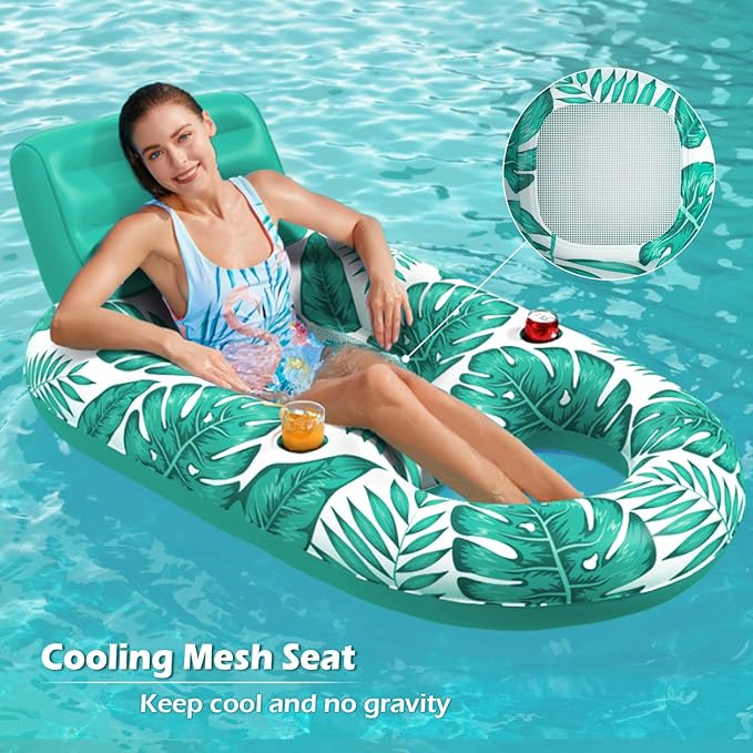 Jasonwell Inflatable Pool Float Adult - Pool Floaties Lounger Floats Raft Floating Chair Water Floaties for Swimming Pool Lake Lounge Float with Cup Holders Beach Pool Party Toys for Adults