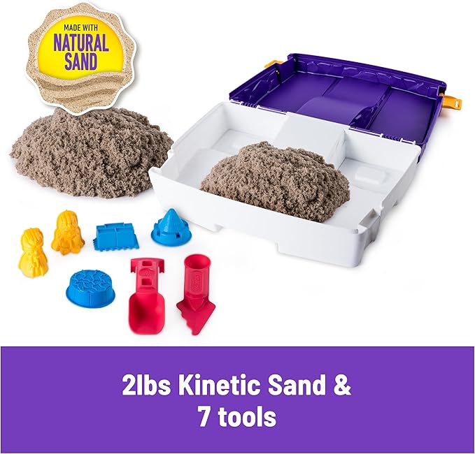 Kinetic Sand, Folding Sand Box with 2lbs Play Sand, 7 Molds & Tools, Storage Case, Sensory Toys, Holiday Gifts & Stocking Stuffers for Kids Ages 3 and up