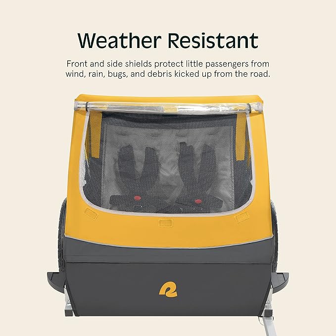 Single & Double Passenger Children’s Foldable/Collapsible Tow Behind Bike Trailer with 16" Wheels, Safety Reflectors & Rear Storage Compartment