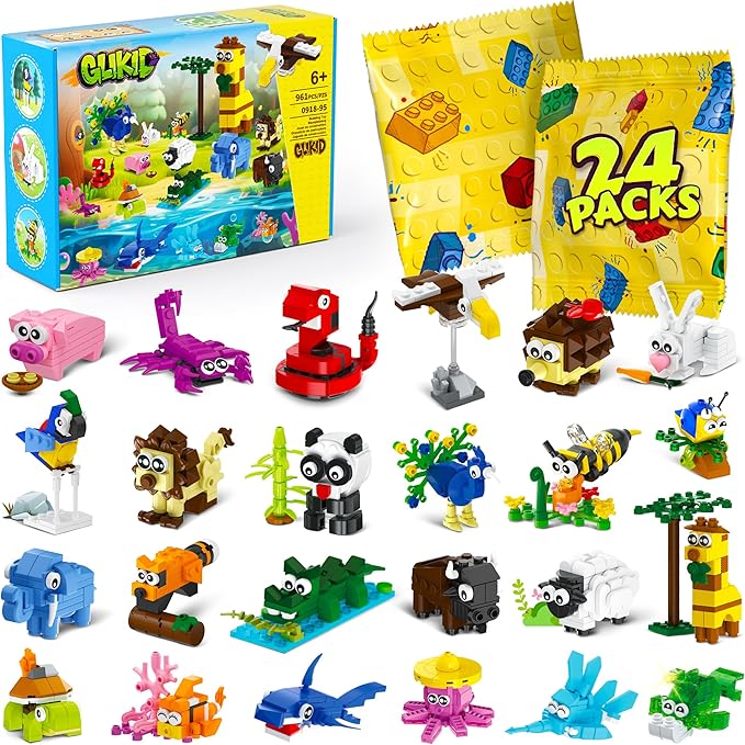 24 Packs Party Favors for Kids 4-8 8-12, 961 PCS Mini Animal Building Blocks Blind Bags for Birthday Goodie Bags, Treasure Box Toys for Classroom, Pinata Stuffers