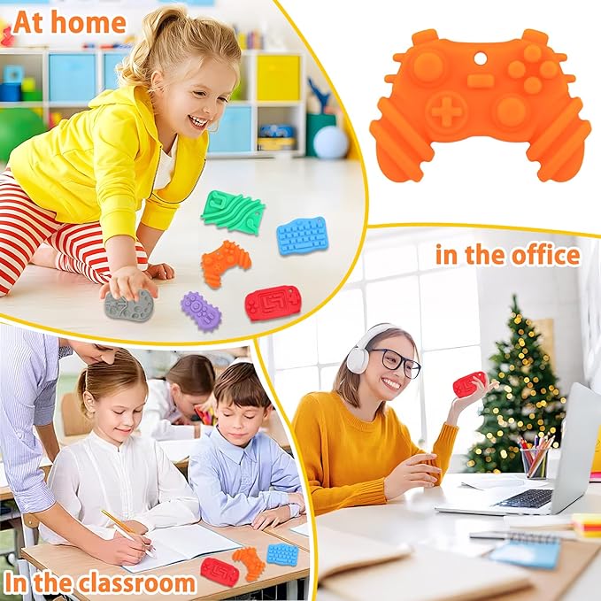 Sensory Toys Silicone Worry Stones 6 Packs - Fidget Toys for Autism Kids & Adults, Anxiety Relief Tools with Unique Shapes for School / Office Use, Calming Stress Toy & Fun Student Prizes
