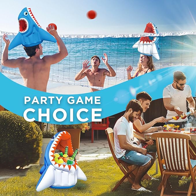 Pool Wave Kids Shark Pool Toy, 3-in-1 Inflatable Float Water Game Basketball Football Head Hoop Toss, Toddler Outdoor Summer Swimming Floating, Cool Family Party Gift Age 3 4 5 6 7 8 Year Old Boy Girl