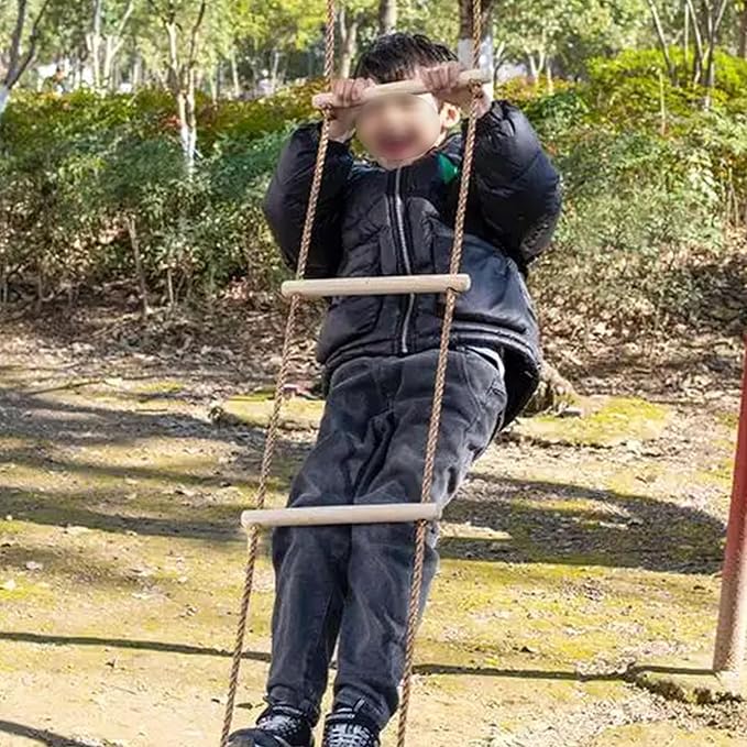 Wooden Climbing Rope Ladder for Kids: 6 - Foot - Long, 14 - inch - Wide, Sturdy, Durable, for Indoor/Outdoor Use, Good for Health, a Fantastic Gift (One Green - Colored Set)