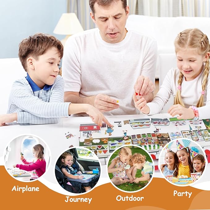 6 Sets Reusable Sticker Books for Toddlers 2-4 Years, Jelly Sticker Activity Books for Kids, Travel Toys for Toddlers Ages 2+ Girls & Boys