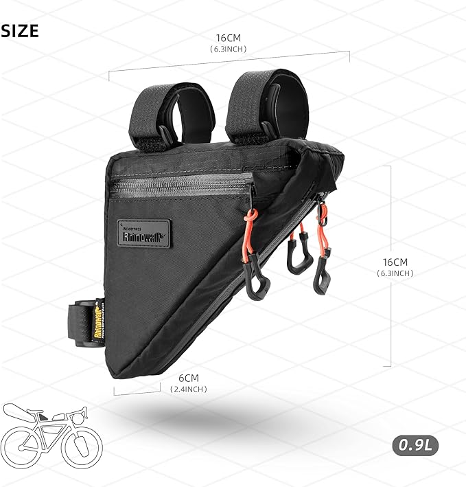 Rhinowalk Bicycle Front Frame Bag Waterproof Bicycle Bag 0.9L Cycling Accessories Nylon Pack Pouch for MTB Road Bike Cycling Commuting and Outdoor Adventures