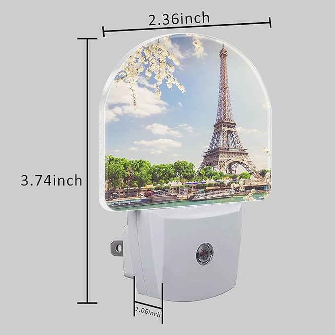 Plug in Night Lights Eiffel Tour Over Seine River Nightlight Plug Into Wall Dusk to Dawn Sensor LED Night Light for Kid Girls Boys Room Decor, Hallway, Kitchen, Bathroom, Nursery, Stairs