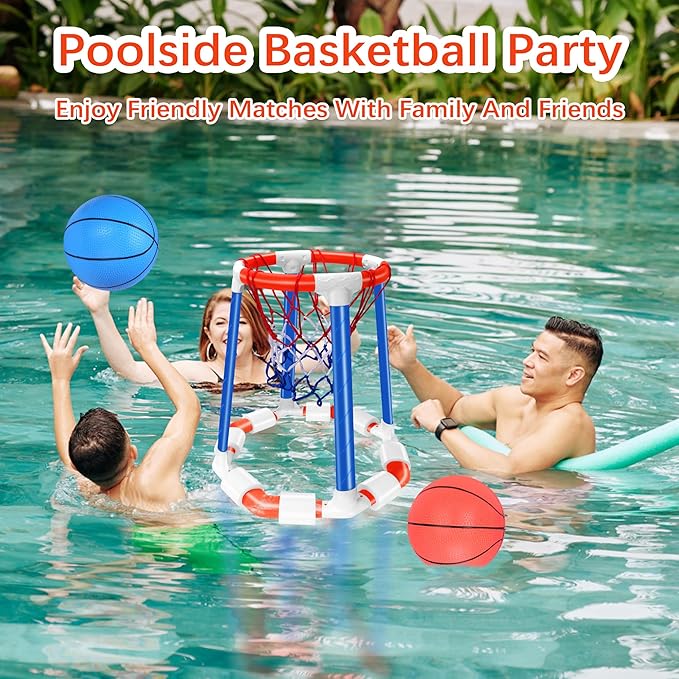 Pool Basketball Hoop Floating Set, Pool Toys and Pool Games for Kids and Adults, Durable Basketball Hoop with Balls Pump for Pool, Outdoor Swimming Water Play Family Party, Pool Basketball for Summer