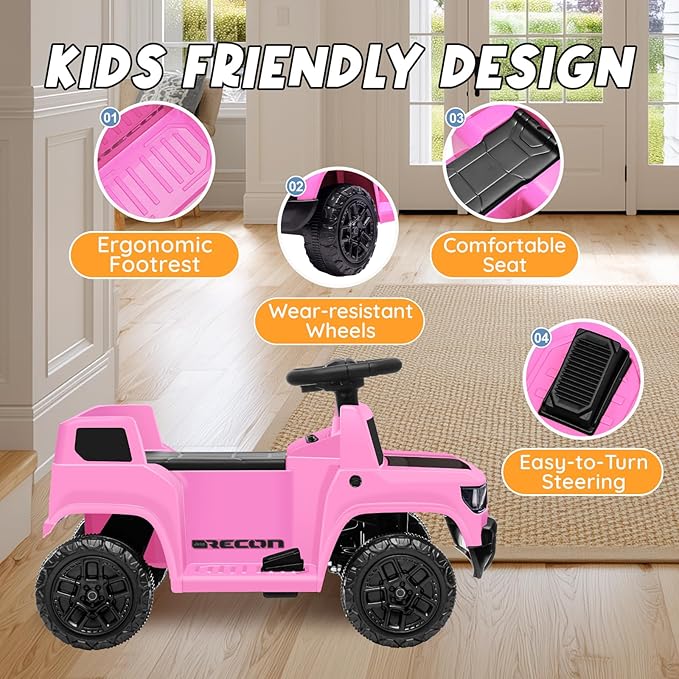 6V Ride On Car for Toddlers, Electric Car with Music, Horn, Pedal, for Ages 18–96 Months, Pink