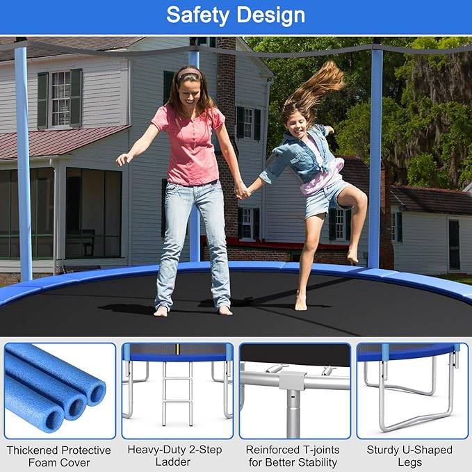 Giantex Trampoline for Kids Adults, ASTM Approved 8 10 12 14 15 16Ft Big Trampoline with Ladder, Thickness Steel Pipes Wear-Resistant All Weather Outdoor Large Recreational Trampoline with Net