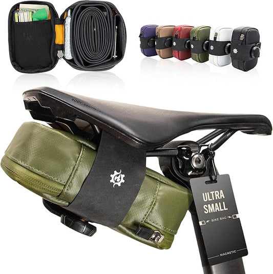 Lumiere & Co. Falcon Magnetic Saddle Bag – 0.37L | 5"x 3"x 1.5" | Sleek Minimalist Design, Fast Magnetic Buckle Attachment | Cycling Bike Bag (Green, Ultra Small)