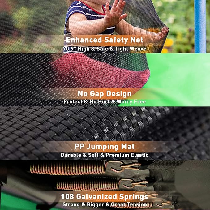 1500LBS 8 10 12 14 15 16 FT Tranpoline for Adults/Kids with Safety Enclosure Net, Basketball Hoop, Ball, Wind Stakes and Ladder, Heavy Duty Outdoor Recreational Tranpolines for Family