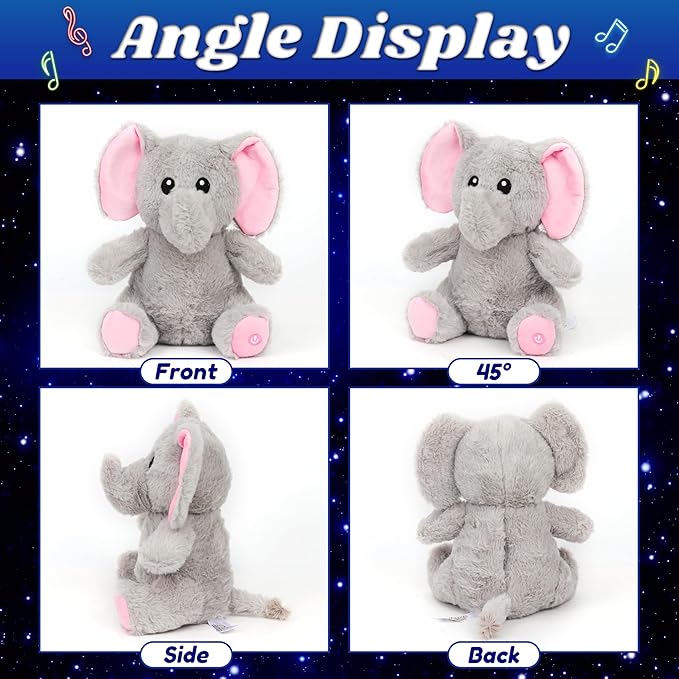 Cuteoy Glowing LED Light-up Elephant Nightlight Toys Musical Plush Stuffed Animal Singing Lullabies Birthday Christmas Plushies Gifts for Kids Boys Girls,10.5"