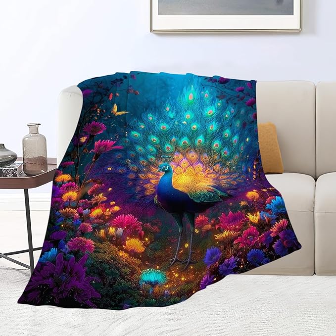 Fantasy Peacock Blanket Animal Throw Blankets Gifts for Girls Boys Kids Peacock Lover Soft Cozy Fleece Plush for Couch Sofa Bed 60"x50"