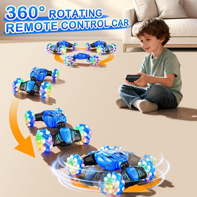 Remote Control Car for Boys 4-7 8-12, 4WD Rc Stunt Car 360° Rotate Transform,Off Road Drift with Lights,All Terrains RC Cars for Kids, Boys Girls Gifts for Age 7 8 9 10 11 12 Years Old