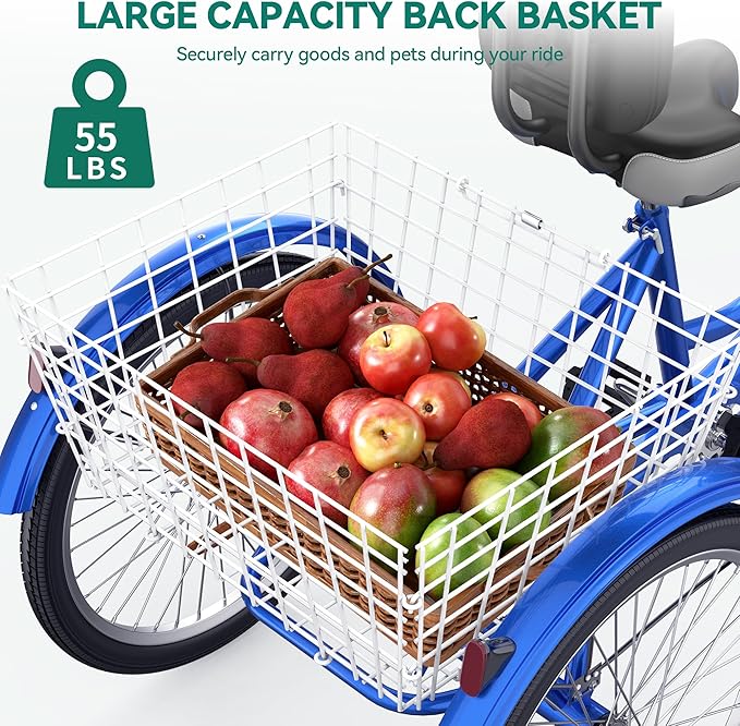 YITAHOME 24 & 26 Inch Adult Tricycle, 1 & 7 Speed 3 Wheel Bikes, Large Seat with Backrest Trike for Adults with Front & Rear Baskets, Cruiser Bike for Seniors Women Men Commute Picnic Outdoor