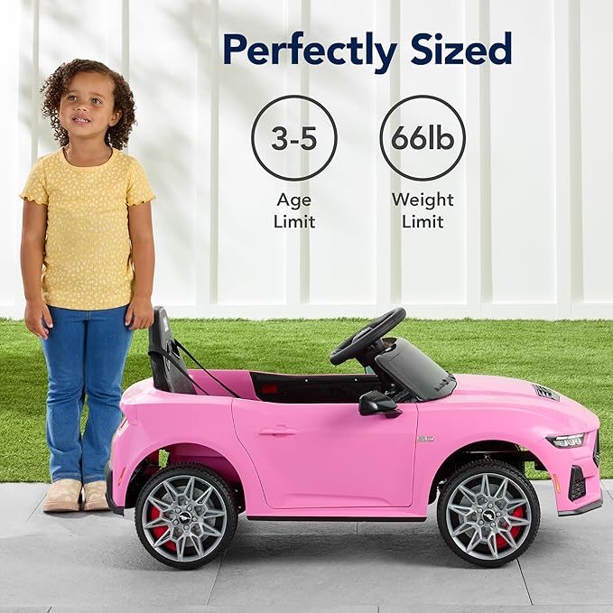 Best Choice Products Kids 12V Electric Ride On Car Officially Licensed Ford Mustang w/Parent Control, LED Lights, 2 Speeds, Bluetooth - Pink