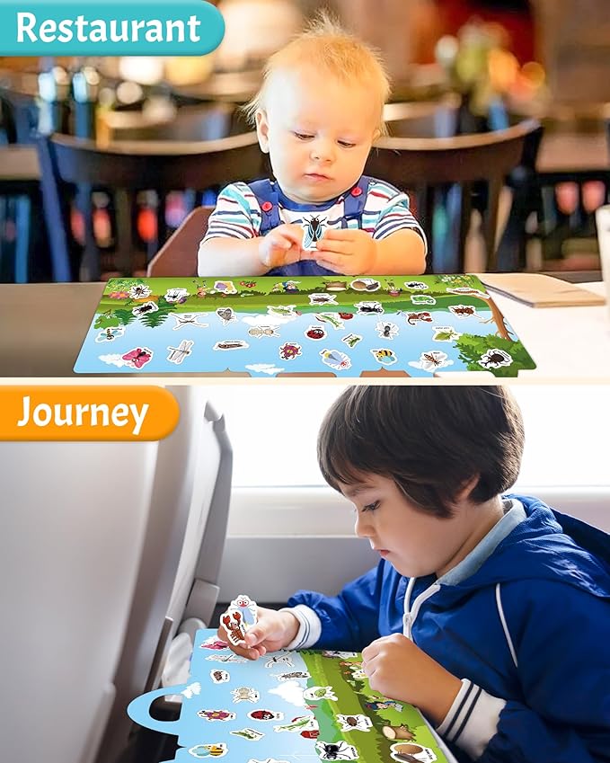 Benresive Reusable Sticker Book for Toddlers 2-4 Years, Fun Travel Stickers for Kids, Waterproof Sticker Books for Toddlers 1-3, Crafts Activities for Toddler 1-3 2-4 3-5 - Insect