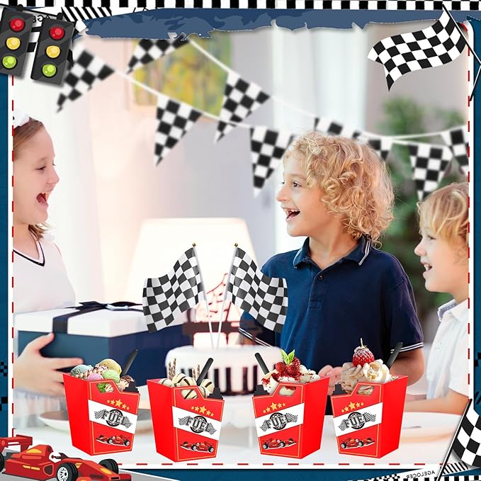 Uiifan 12 Sets Race Fuel Can Ice Cream Bowls Spoon Set Plastic Racing Car Frozen Yogurt Cups with Spoon Race Car Party Decorations for Kids Racing Theme Birthday Baby Shower Party Favors Supplies