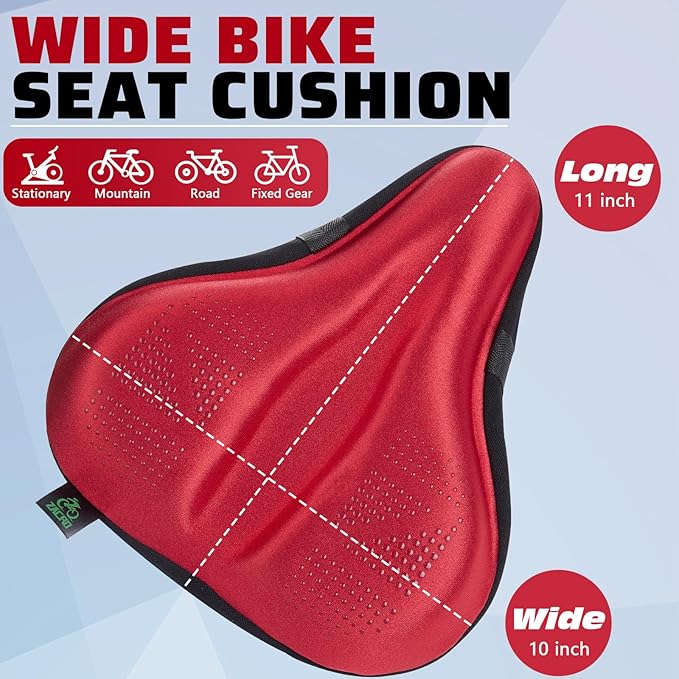 Zacro Bike Seat Cushion - Padded Gel Bike Seat Cover for Men & Women, Padding Bicycle Saddle fit with Peloton/Spin Stationary Exercise/Mountain Road Cycling Bike