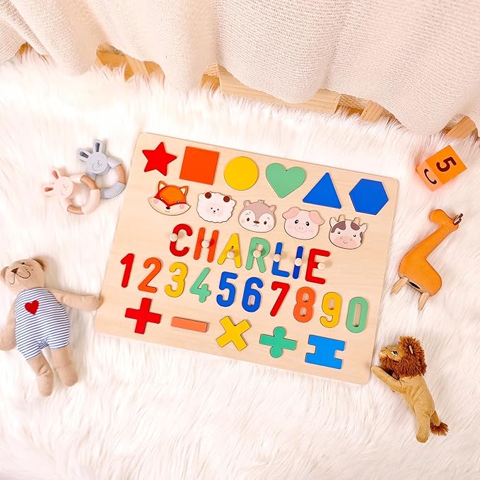 Personalized Name Puzzle for Kids, 5 Lines Custom Wooden Puzzles for Toddlers 1-3, Toddlers Kids Puzzle, 1st Birthday Gifts Boy Girl, Educational Toys, Birthday Easter Christmas