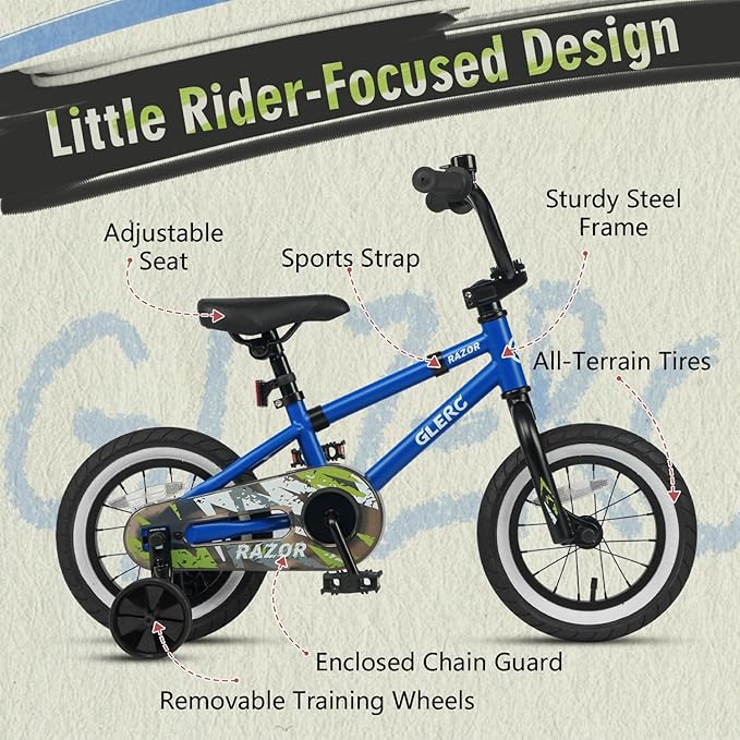 Glerc Kids Bike for Ages 1-8 Years Old, 12-16 Inch BMX Style Kids Bicycle with Training Wheels, Boys Bike for Children and Toddler, Multiple Colors