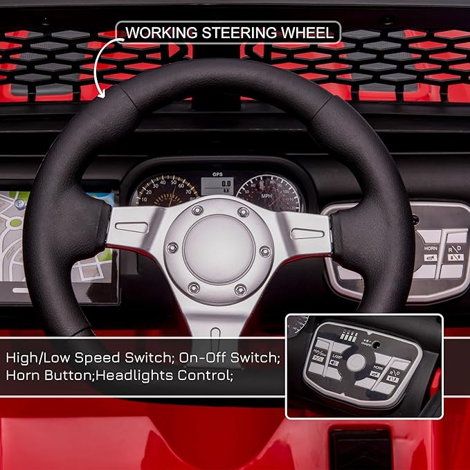 Aosom 12V Kids Ride On Truck with Parent Remote Control, Battery Powered Electric Car with Spring Suspension, Adjustable Speed, LED Lights and Horn, Red