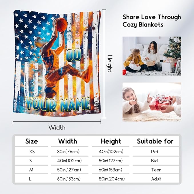 Basketball Blanket for Boys, Custom Kids Blankets, Personalized Gifts with Name, Sports Theme Throw, Soft Fleece Throw for Team Player, 40"x50"