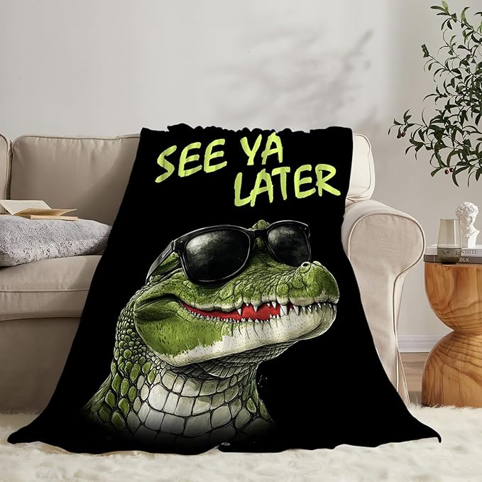 Crocodile Blanket Fleece Soft Warm Plush Funny Alligator Animal Throw Blankets Lightweight Plush Fuzzy Cozy Blanket Gifts for Kids Adults Suitable for Couch Sofa Bed 50"X40"
