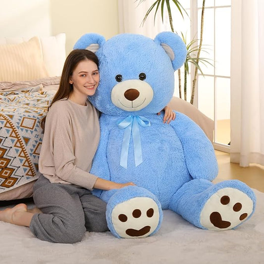MorisMos Giant Teddy Bear Stuffed Animal 5ft, Large Stuffed Teddy Bear with Footprints, Life Size Big Blue Teddy Bear Plush Gifts for Wife, Girlfriend, Women on Valentine, Christmas, Baby Shower
