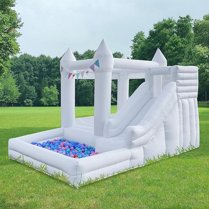 12 FT Oxford White Inflatable Bounce House, Bounce House With Ball Pit, Bounce House With Slide, Indoor And Outdoor Large Inflatable Castles Bounce House for Kids 3-12 Holiday Decoration Wedding Party