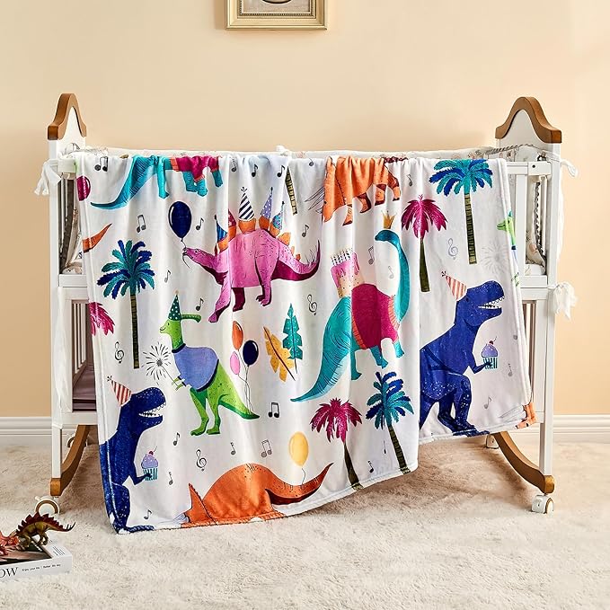 Wajade Toddler Fleece Dinosaur Blanket for Boys - Soft Throw Blanket with Dinosaur Print for Children's Birthday, Christmas, Halloween - 60"x80"