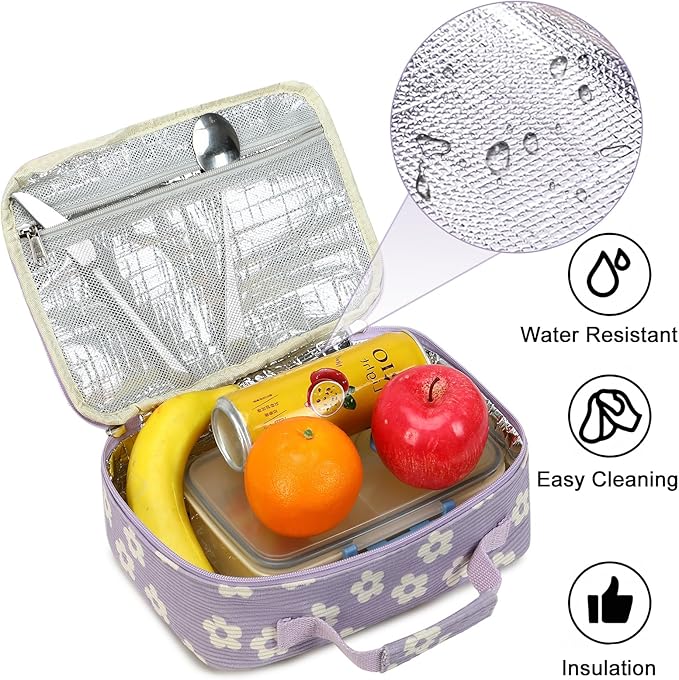 Bluboon Kids Girls Lunch Bag Insulated Lunch Box for school Corduroy Lunch Cooler Organizer School Kids Lunch Tote