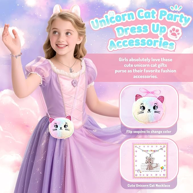 13PCS Unicorn Cat Toys Gifts for Girls 4-6 7 8 9 10 Years Old, Girls Birthday Gifts Set with Light Up Star Pillow DIY Water Bottle Kits, for Daughter Niece Christmas Birthday Baskets for Kids