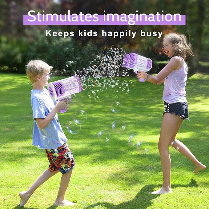Bubble Gun, Bazooka Bubble Machine Gun, Bubble Blaster Gun with Bubble Solution, 69 Holes Bubble Bazooka Gun Outdoor Summer Toy Party Favors for Kids Purple Halloween Bubble Maker Blowers