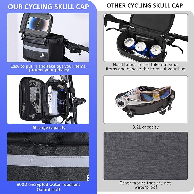 Bike Handlebar Bag, 6L Phone Cycling Mount Front Bags with TPU Touch Screen Phone Holder, Water Resistant Bicycle Storage Bag Bicycle Basket with Reflective strip for Bike Scooter E-bike