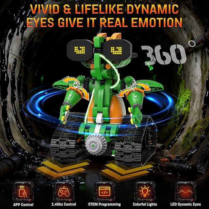 STEM Robot Building Toys for Kids 6-12, 5in1 App & Remote Control STEM Tractor Frog Robot Building Kits, 732PCS DIY Educational Construction Building Block Set for Kid, Erector Set Gift for Boys Girls