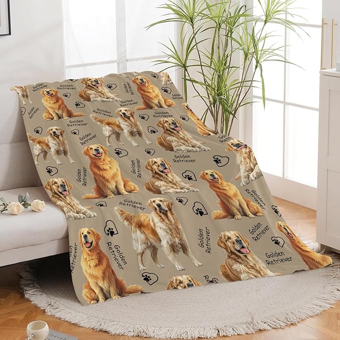 Golden Retriever Throw Blanket Golden Retriever Puppy Stuff Gifts for Dog Lover Kids Girls Boys Adults Women Men Soft Cozy Warm Plush Fluffy Fuzzy Fleece Blanket Decor 60''X80''