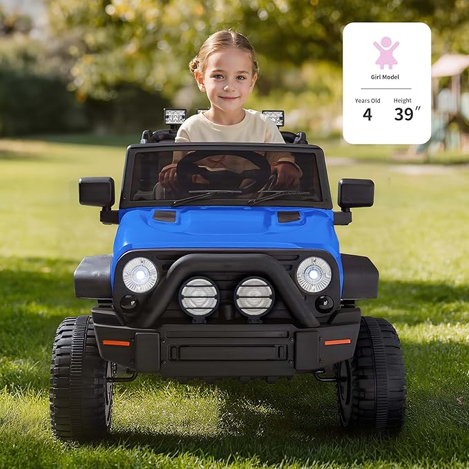Kids Ride on Car Toy, 12V Electric Car for Kids with Remote Control, LED Light - Dark Blue