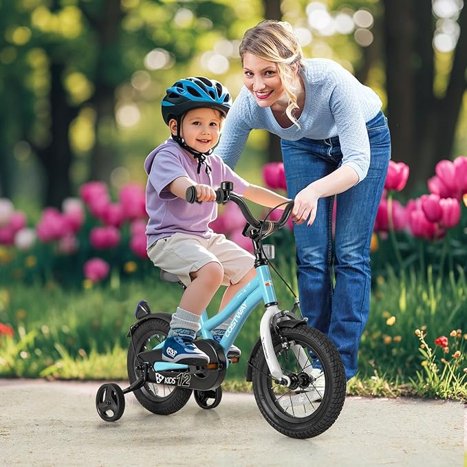 COSTWAY 12/14/16/18 Inch Kids Bike, Children Toddler Bicycle with Training Wheels, Adjustable Seat & Handlebar, Handbrake & Coaster Brake, Reflectors, Bell, Suitable for 3-8 Years Old Boys Girls