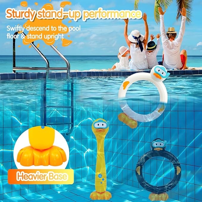 Duck Swimming Diving Pool Toys for Kids Ages 4-8, 3pcs Training Sinking Throwing Dive Pool Rings for Kid Diving, Summer Underwater Toys Sinking Pool Toys for Kids Ages 8-12(Duck Rings)