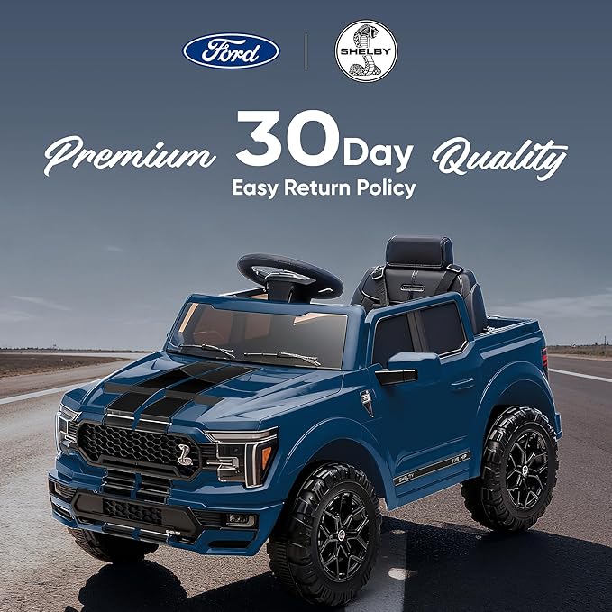 Licensed Ford Shelby F-150 Kids Ride on Car Truck, 12V Toddler Electric Car for Kids Ages 3-6 w/Remote Control - Blue