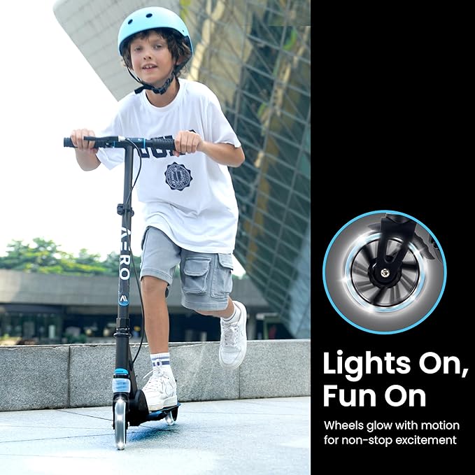 Aero Scooter for Kids 5-12 | Dynamic Lights, Hand Brake & Shock Absorption | Boys Girls 2 Wheels Kick Scooter | Foldable & Height Adjustable