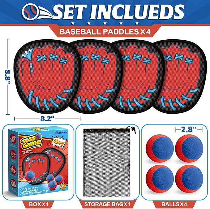 4 Pack Catch Ball Game Set, Outdoor Toys for Kids Ages 4-8-12, Summer Toys Beach Pool Backyard Outdoor Games for Toddlers Kids Family, Kid Baseball Training Glove, Fun Ideal Gifts