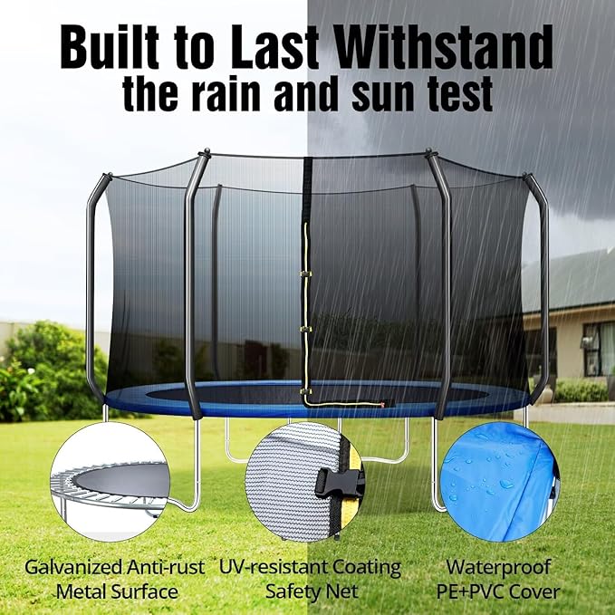 10 FT Trampoline for Kids, Outdoor Trampoline with Safe Enclosure Net and Waterproof Jump Mat Ladder for Park Kindergarten Indoor