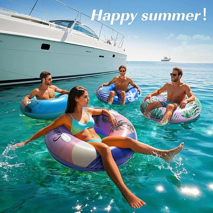 HeySplash Pool Tubes for Adult, 42 Inch Large Pool Floats with Handles, Inflatable Swim Rings Lounge, Hawaii Fun Swim Floaties Swimming Pool Beach Lake River Party Decoration Toys, Purple Sunset