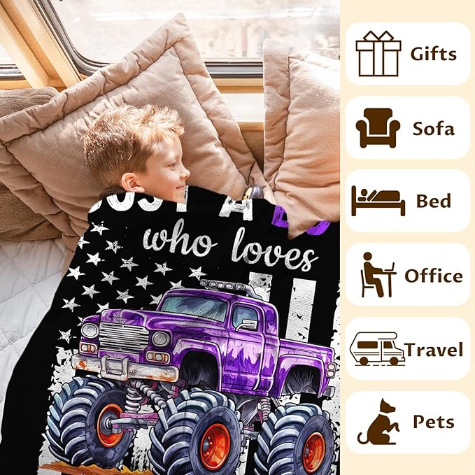 Personalized Truck Blanket for Kids Boys - 30x40 Inches Cute Throw Blanket Gifts for Truck Lovers - Custom Black Soft Fuzzy Car Blankets Stuff for Lap Couch Bed Travel