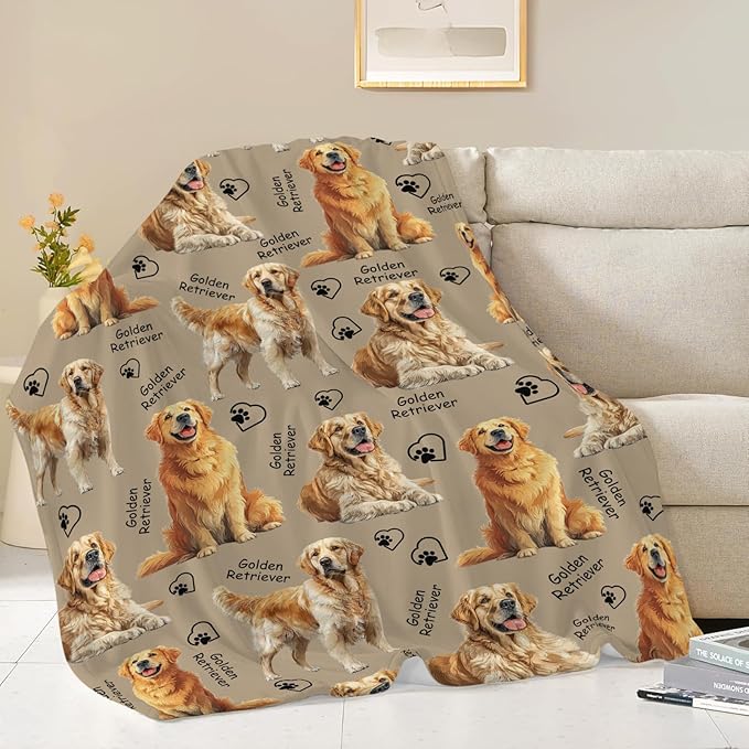 Golden Retriever Throw Blanket Golden Retriever Puppy Stuff Gifts for Dog Lover Kids Girls Boys Adults Women Men Soft Cozy Warm Plush Fluffy Fuzzy Fleece Blanket Decor 60''X80''