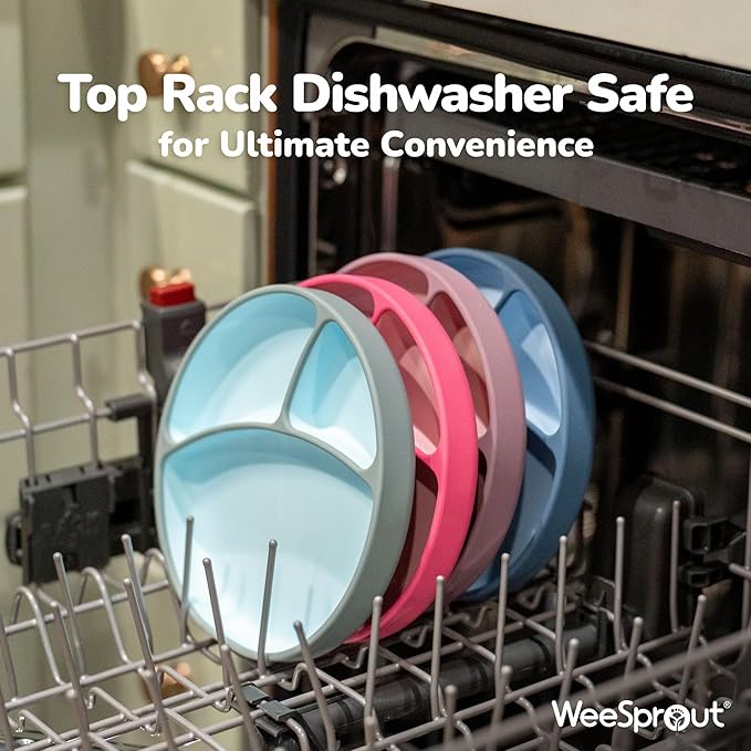 WeeSprout Silicone Suction Plate - Two-Tone Baby Plate with Suction Cup - Sectioned Divided Dish for Kids, Infants, Toddlers - Food-Grade Silicone Dinnerware (Pastel Blue/Matte Navy)