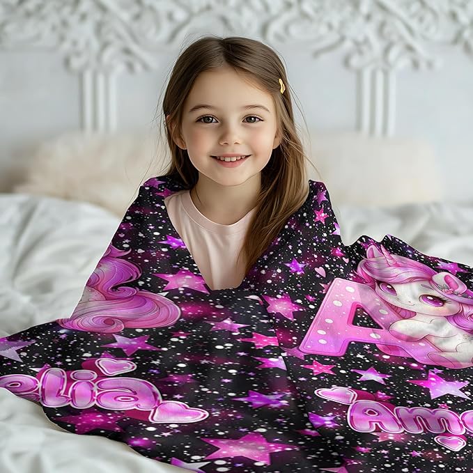Custom Girl Blanket with Name Personalized Unicorn Blanket Gift for Newborn, Toddler, Teens to Adult for Birthday, Baby Shower, Christmas (Girl-01)